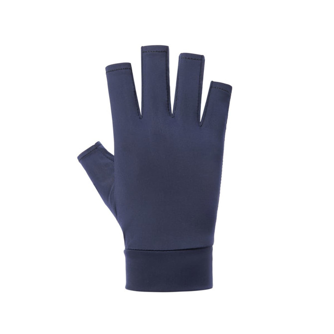 Fingerless gloves in navy blue, designed for sun protection, featuring a snug fit and soft material.