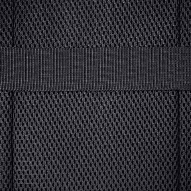 A textured black mesh material with a solid black strap, suitable for a backpack design.
