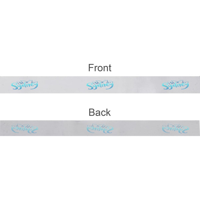 Full colour printed cotton ribbon featuring a logo, showcasing a light blue design on a white background.