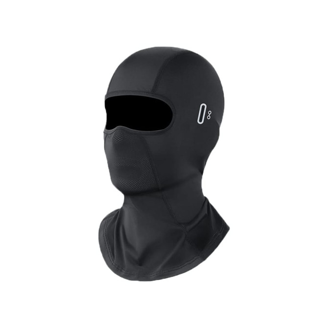 A black breathable balaclava cycling face mask with an ergonomic design and mesh sections for ventilation.