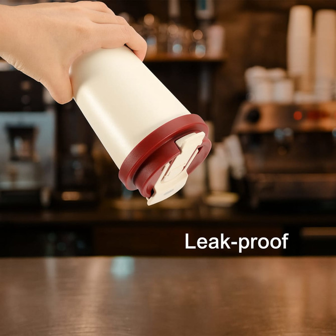 A drink bottle with a red leak-proof lid, featuring a white double wall stainless steel body.