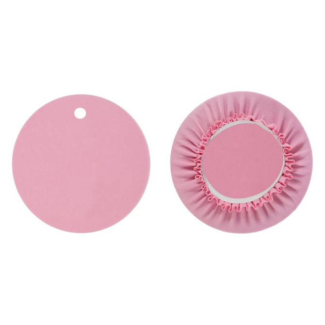 A drink bottle cover set featuring a round, pink cover with an elasticised edge and a matching flat pink disc.