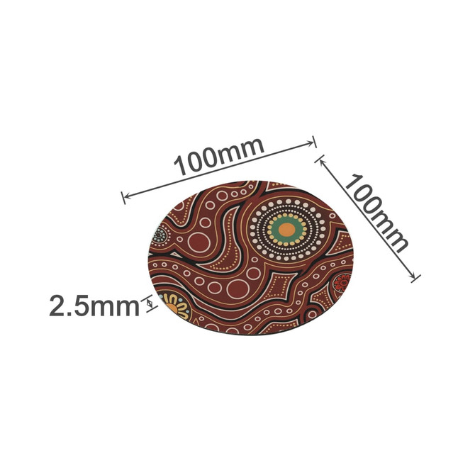 A round soft diatomaceous coaster in earthy tones, featuring intricate patterns and measuring 100mm in diameter.