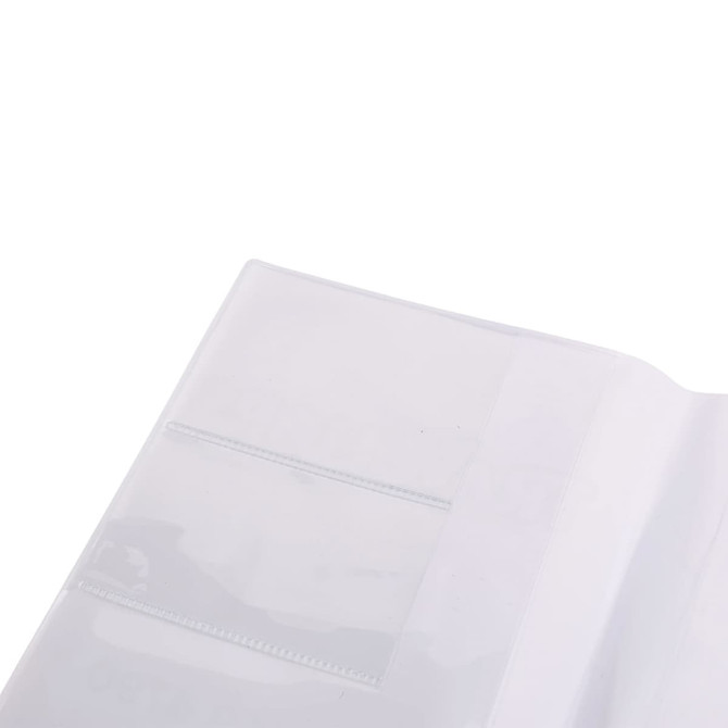 A transparent soft PVC folder with pockets for storing documents. It features a smooth finish and a flexible design.