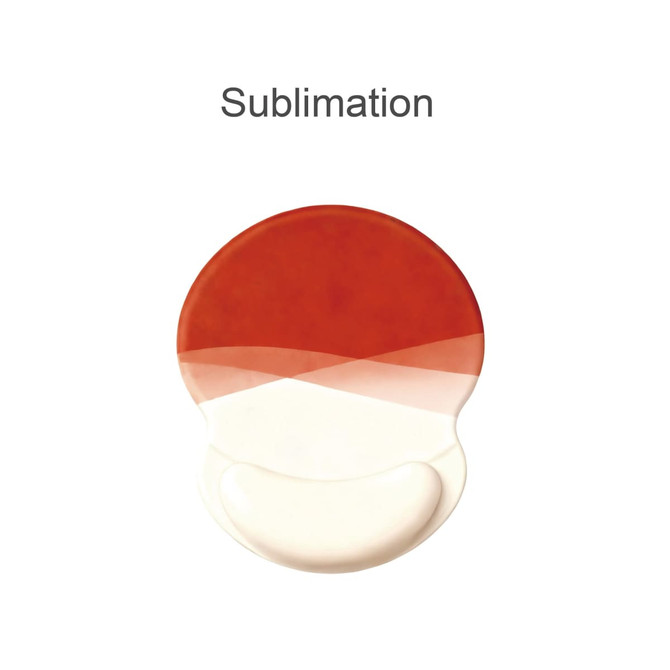 A round, lightweight gel mouse pad in red and white with a smooth surface and a curved edge design.