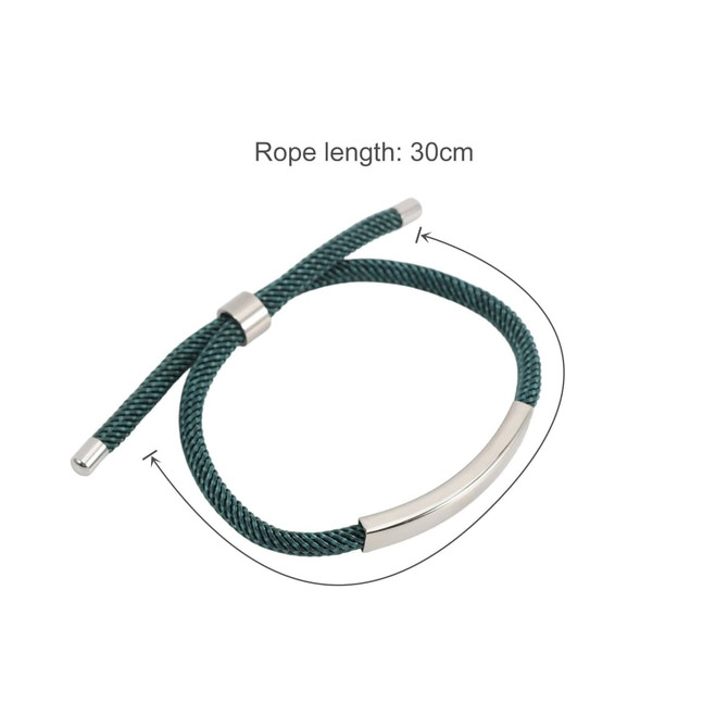 A green metal woven bracelet with a sleek silver accent, featuring a 30cm adjustable rope length.