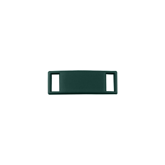 A green luxury shoelace charm with two rectangular openings on each end.