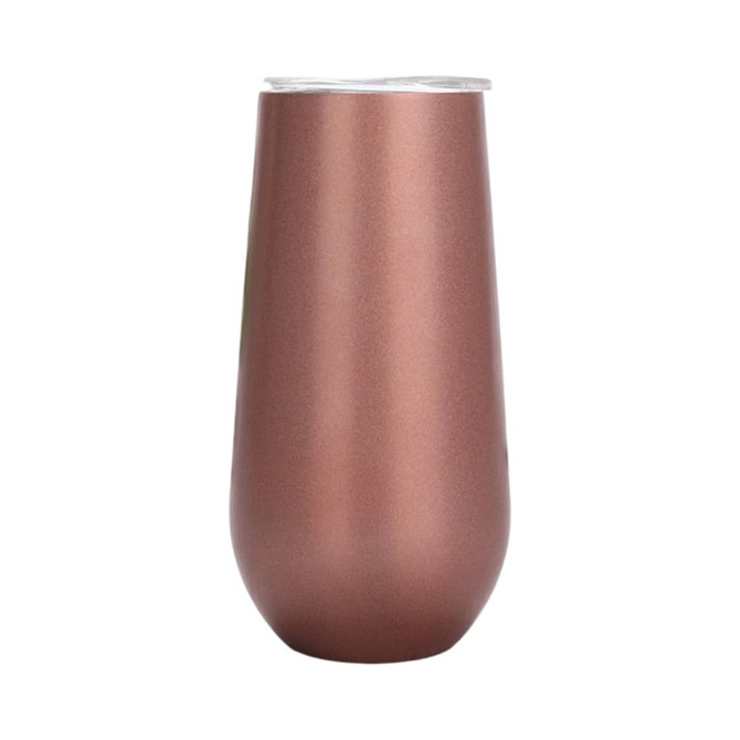 A drink bottle in a matte bronze finish with a clear lid, designed for beverages. Includes a logo or branding.