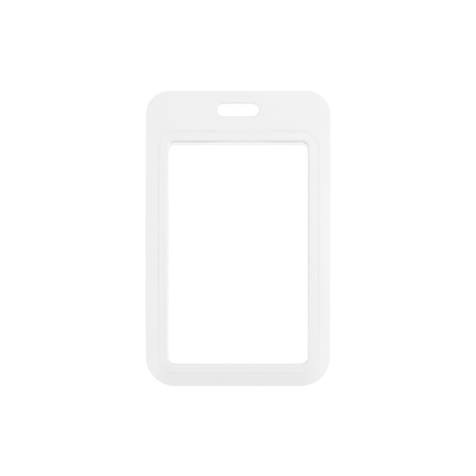 A white ABS double-sided ID card holder with an open centre for inserting identification cards.