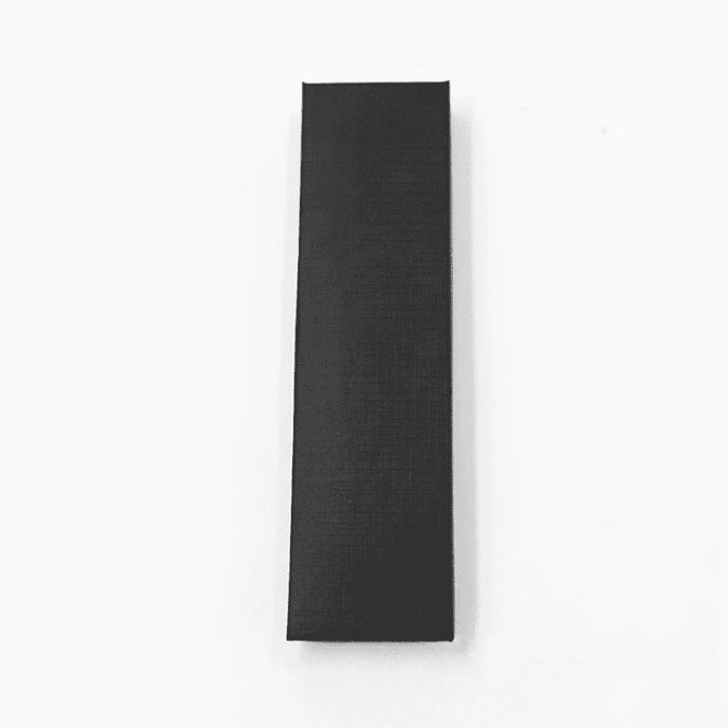 A sleek black gift box designed to hold a pen. The box has a textured surface and features a logo.