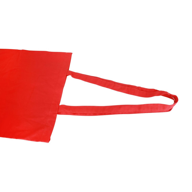A red cotton bag with long handles, featuring a simple design and no visible logos.