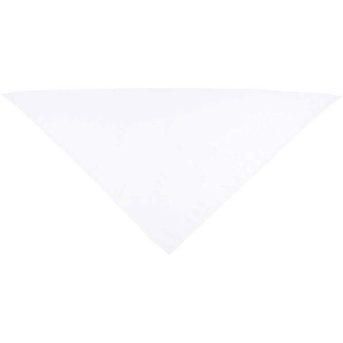A white triangular bandana with a smooth texture, featuring a logo or branding.