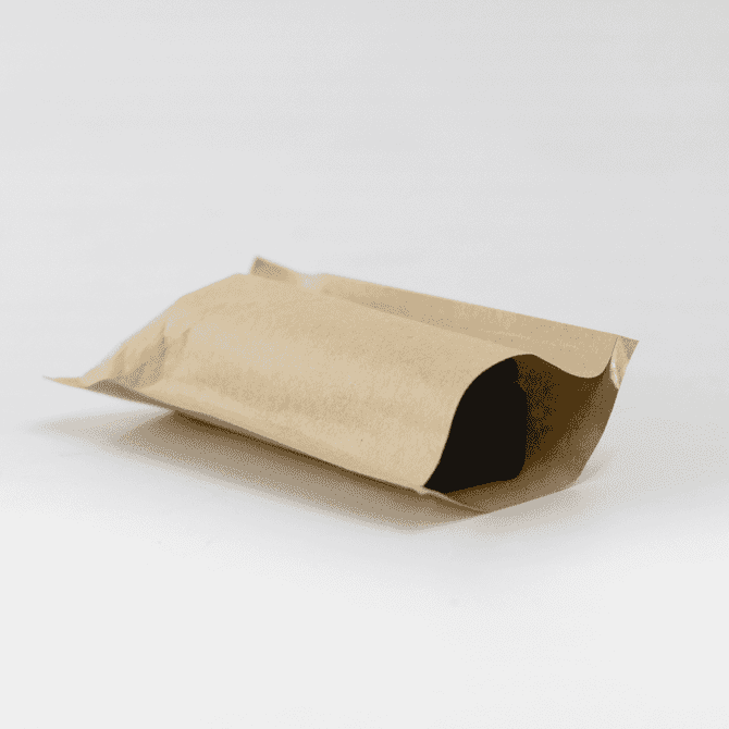 A brown paper packaging with a smooth, curved shape, containing an unseen product inside.