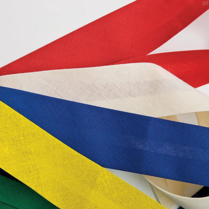 A collection of ribbon strips in red, white, blue, yellow, and green, arranged on a white background.