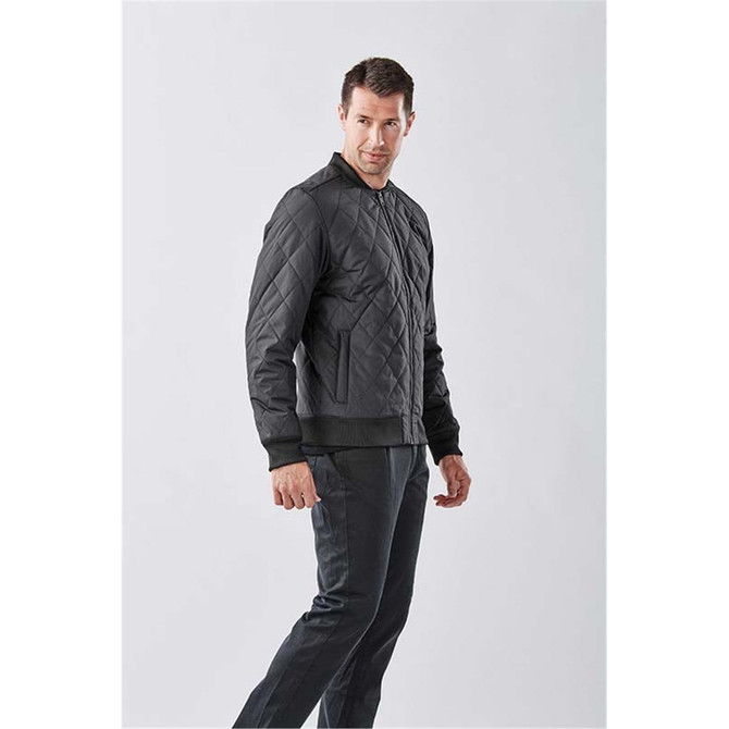 A men's thermal jacket in black, featuring a quilted design and a logo. Suitable for various casual occasions.