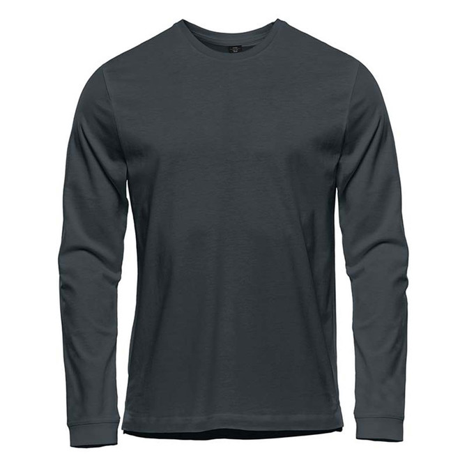 Men's long sleeve tee in a dark grey colour, featuring a crew neck and a logo on the front.