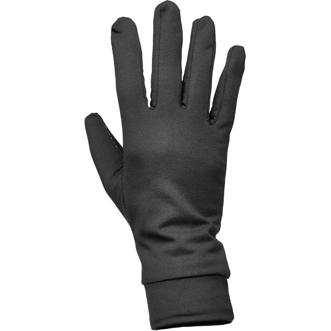 A pair of black touchscreen gloves with a smooth exterior, designed for clothing accessory use.