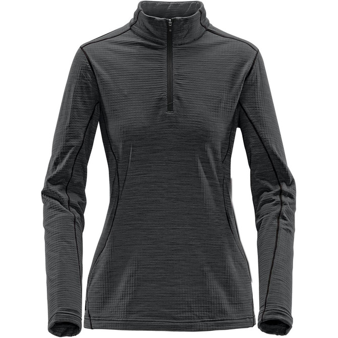 A women's black base thermal 1/4 zip jumper with long sleeves and a fitted design, featuring a subtle texture.