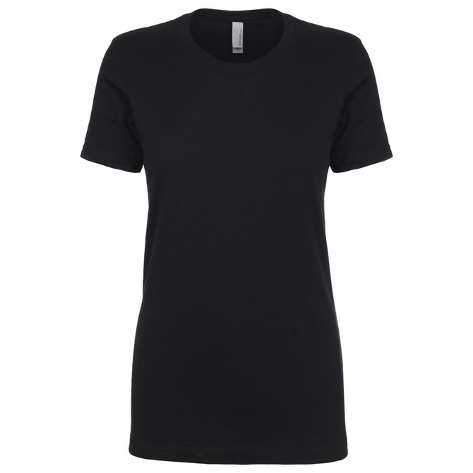 A black women's boyfriend tee with short sleeves and a classic crew neckline. Features a logo on the label.
