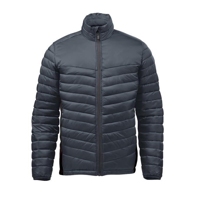 Men's Montserrat Thermal Jacket in dark grey with a quilted design and a high collar. Features a front zipper and side pockets.
