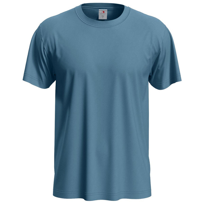 A teal Men's Classic T-shirt with short sleeves and a crew neckline, featuring a logo.
