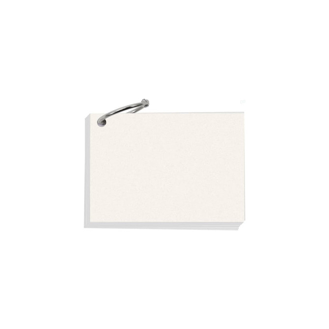 A7 pearlescent index cards in white, secured with a silver ring.
