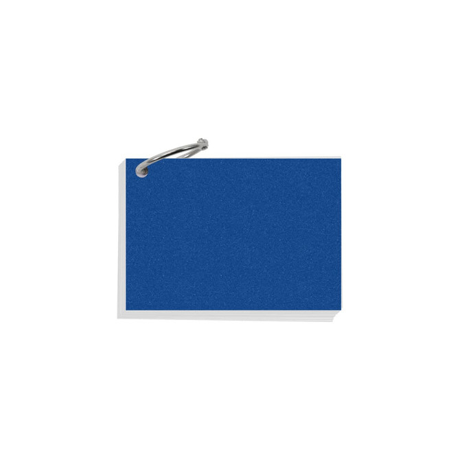 A7 pearlescent index cards in blue, secured with a metal ring for easy organisation.