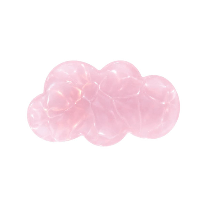 A pink iridescent alligator hair clip shaped like a cloud, featuring a glossy, textured surface.