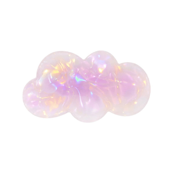 A cloud-shaped hair clip in iridescent hues of pink and purple, featuring a shiny, glossy finish.