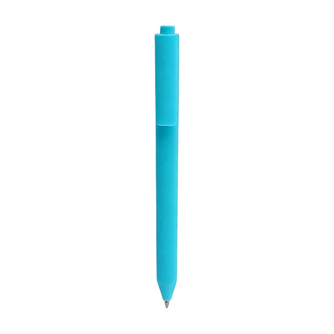A triangular grip pen in a vibrant turquoise colour with a smooth finish and a clip design.