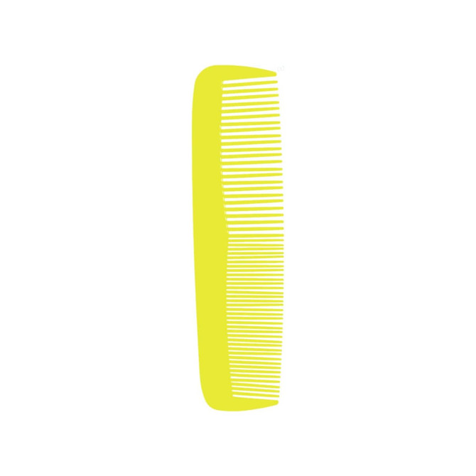 A custom blended tooth comb in bright yellow, featuring a sleek design and evenly spaced teeth.