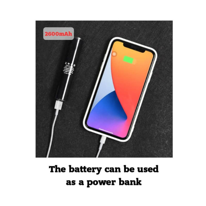 A black power bank next to a smartphone, both with charging cables. The phone has a colourful screen display.