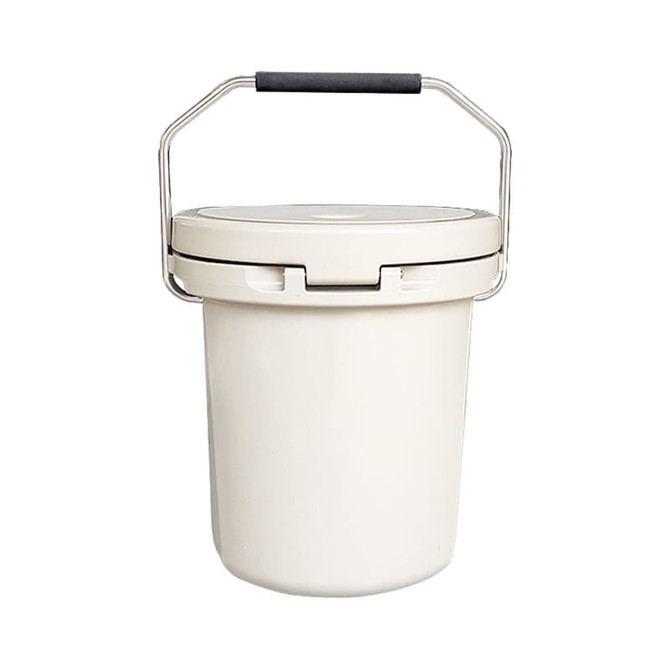 A 15L white ice bucket with a secure lid and a metal handle. It features a simple, sleek design.