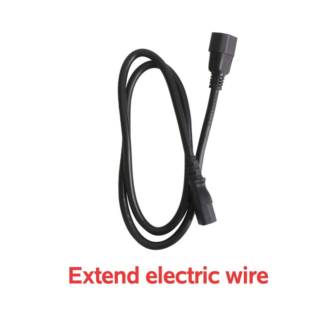 A black electric extension wire with male and female connectors. It is flexible and designed for connectivity purposes.