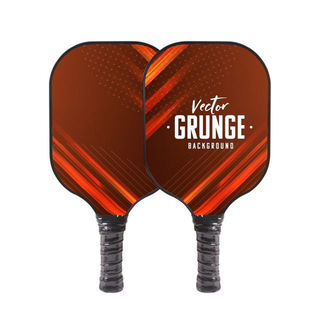 A set of two pickleball paddles in vibrant orange and black, featuring a textured design and grips.