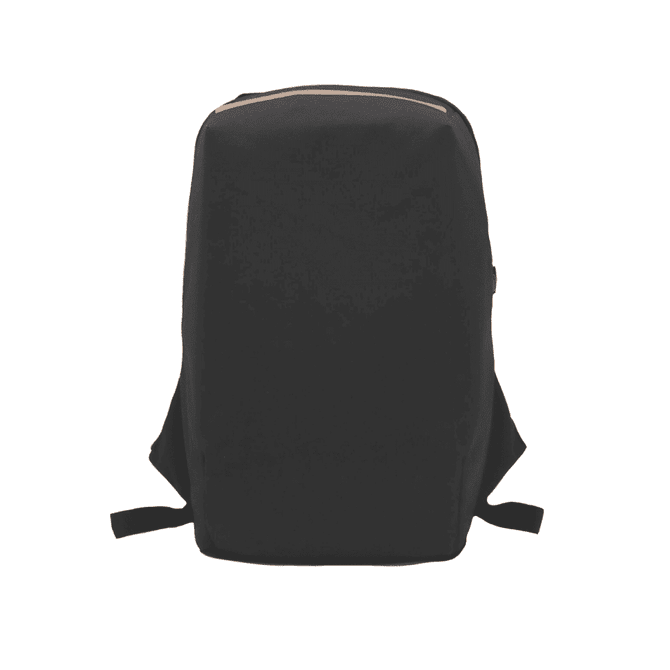 A black ECO NOVA computer backpack with adjustable straps and a simple, modern design. It features a logo.