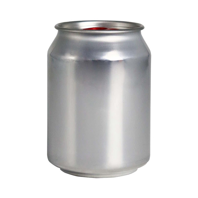 A silver can candle with a metallic finish, featuring a smooth surface and no labels.