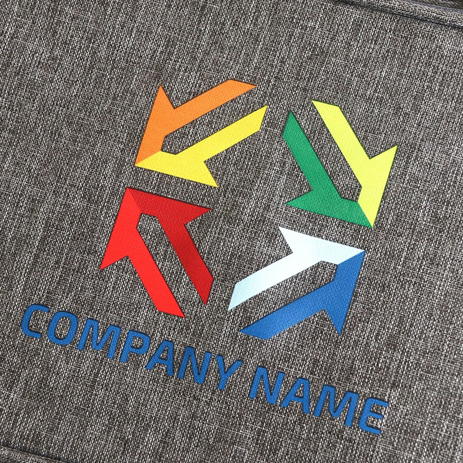 A 10L cooler bag featuring a grey fabric design and a colourful arrow logo, along with branding.