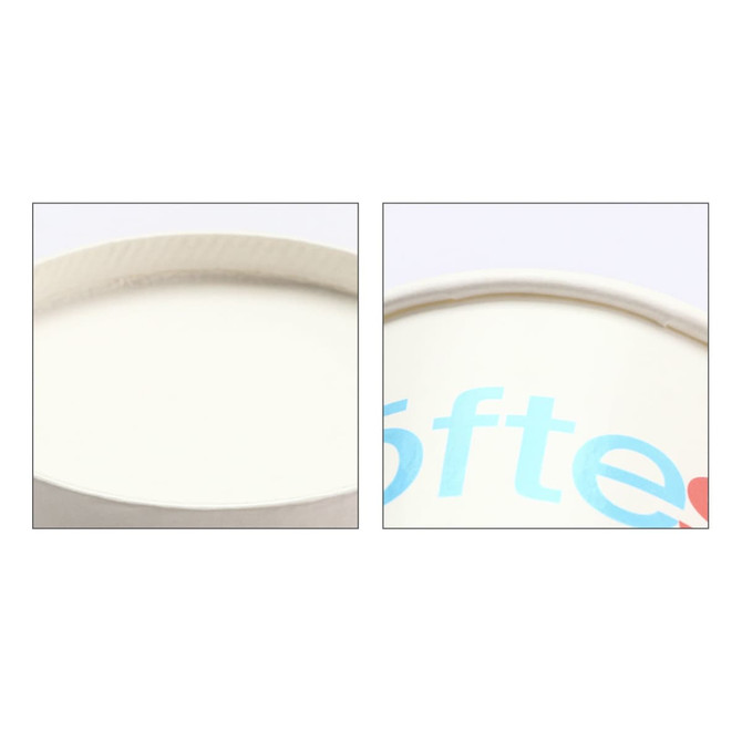 A custom gelato cup in white with a light blue logo, featuring a smooth, clean interior.