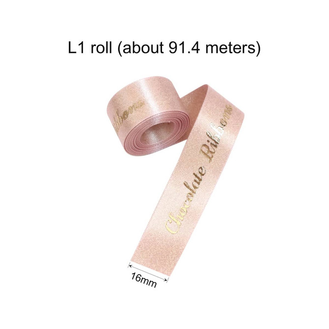 A roll of glitter gold purl satin ribbon, approximately 91.4 metres long and 16mm wide.