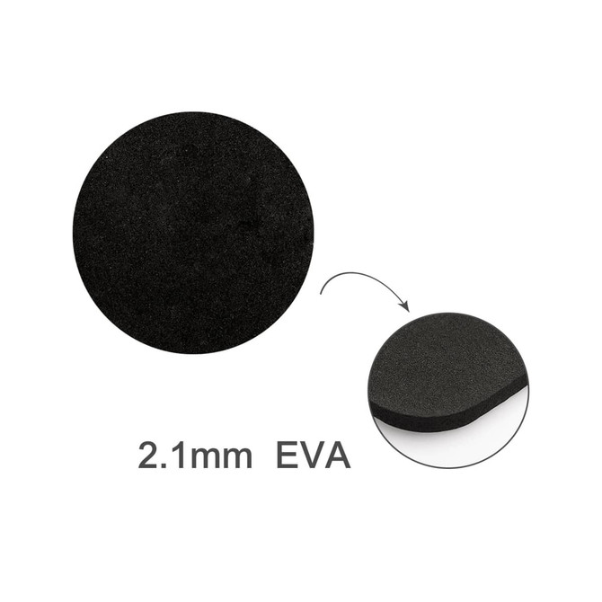 A round black coaster made of 2.1mm EVA material, featuring a smooth, flat surface.
