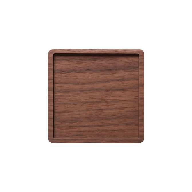 A square wooden coaster in a rich brown finish, featuring a smooth surface and rounded edges.
