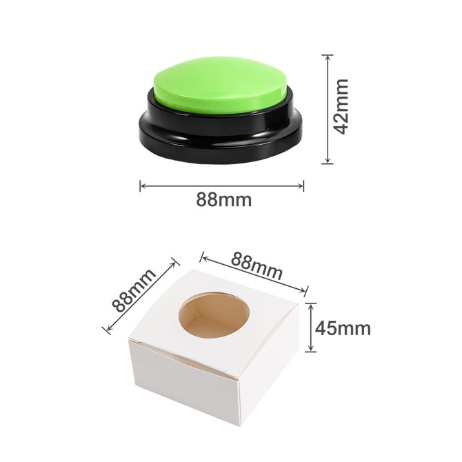 A green voice recording button with a black base, accompanied by a white box with a circular cutout.