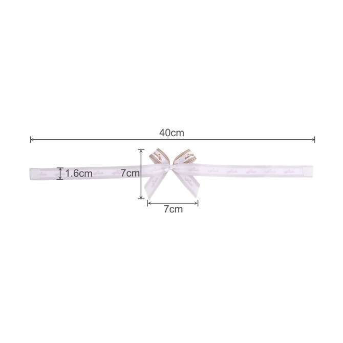 Adhesive ribbon bows in white, measuring 40cm long and featuring a decorative bow at each end.