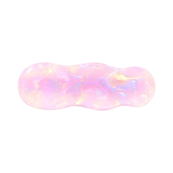 A ripple iridescent alligator hair clip in shades of pink and purple with a shiny, reflective finish.