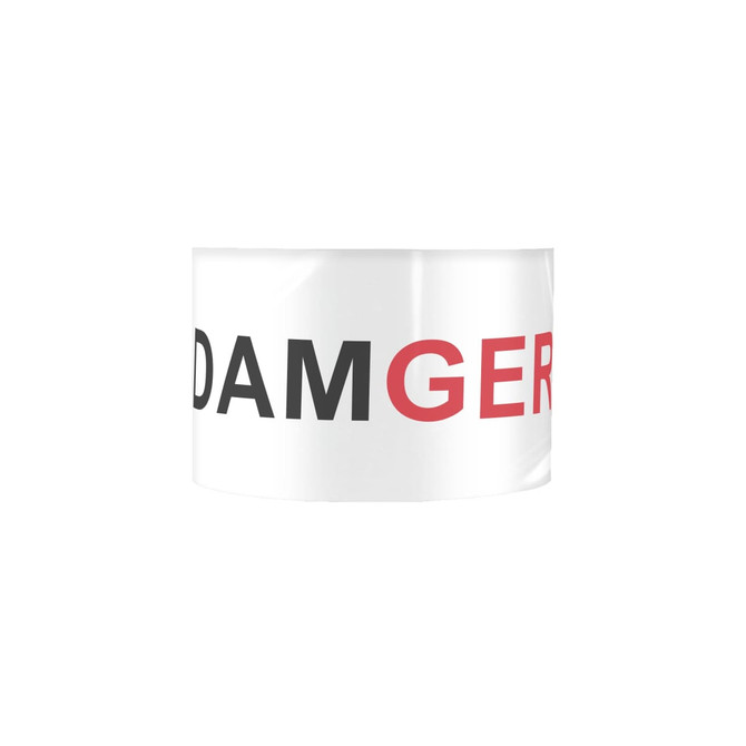 A roll of PE barrier tape featuring full colour print in red and black text on a white background.