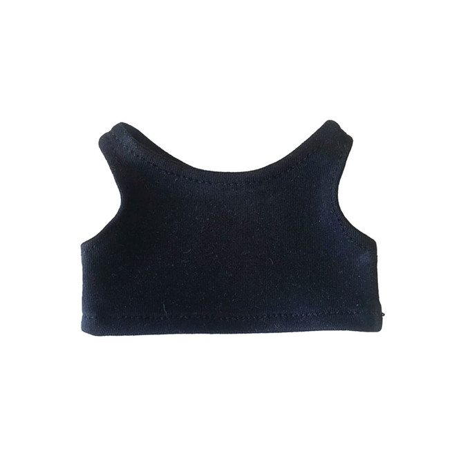 A black basic tank top for plush dolls, featuring a simple sleeveless design.