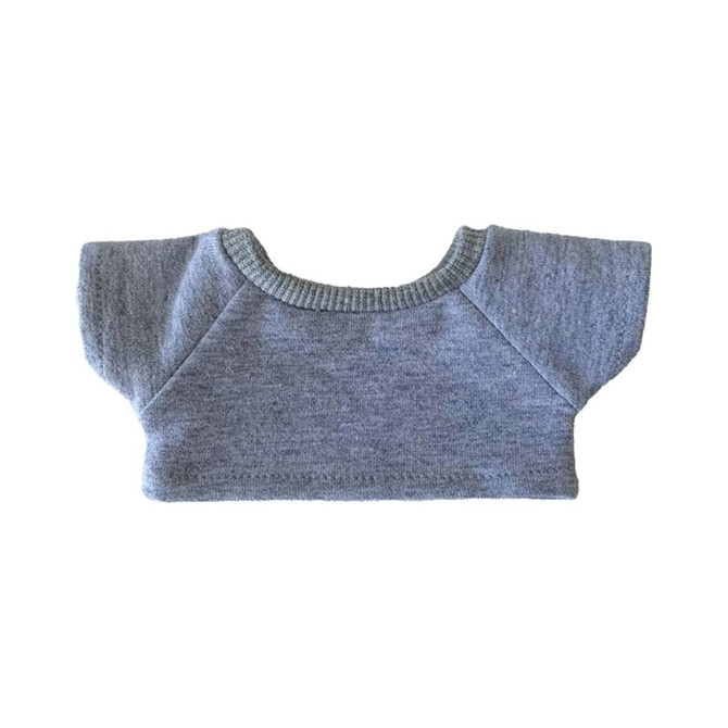 A grey plush doll basic t-shirt featuring a rounded neckline and short sleeves. It has a textured trim.
