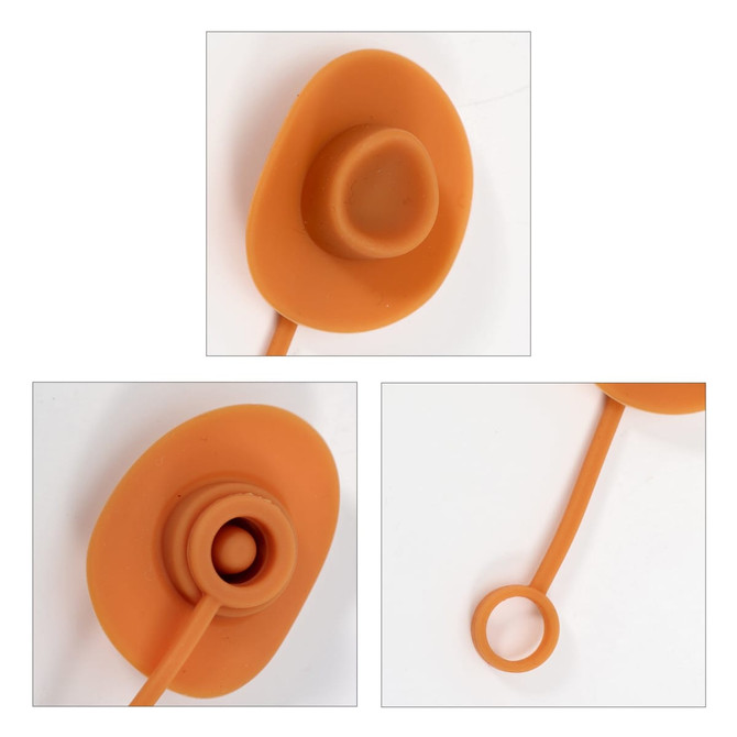 A drink bottle accessory in orange, shaped like a cowboy hat, with a straw holder attachment.