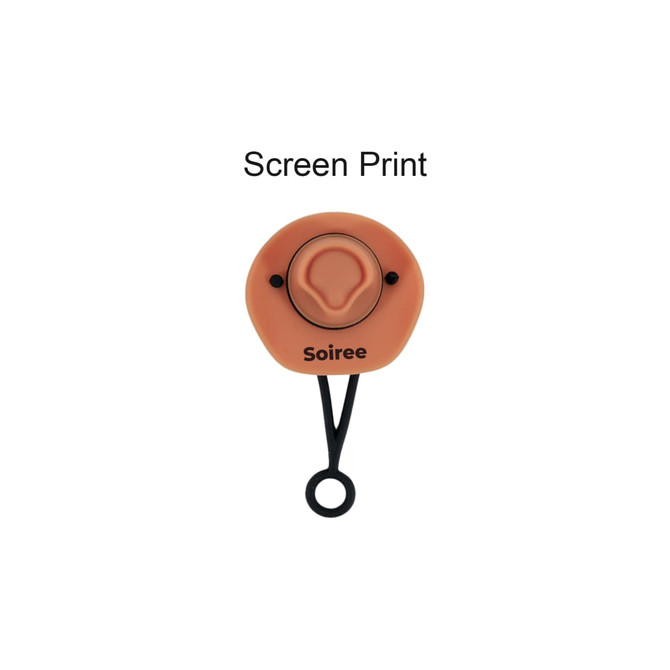 A drink bottle accessory in peach colour featuring a silicone straw cover with a loop for attaching. It has a logo.